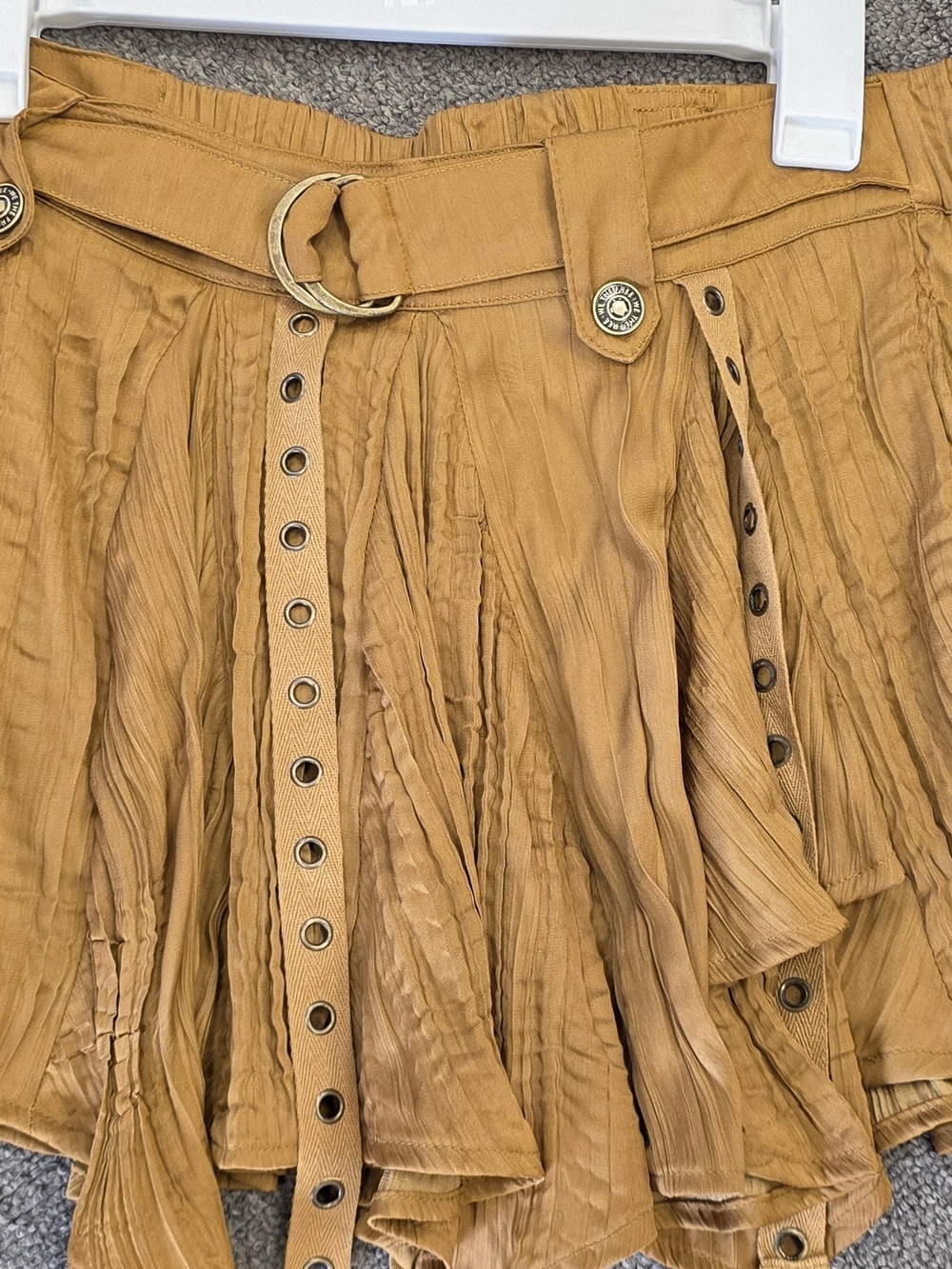 We The Free Mustard Pleated Mini Skirt with Grommet Belt